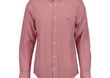 Gant ανδρικό πουκάμισο button down με ριγέ σχέδιο και τσέπη με κεντημένο λογότυπο Regular Fit - 3000130 Κόκκινο - GANT - 