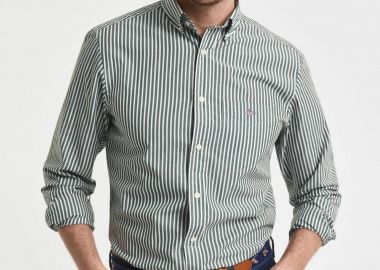 Gant ανδρικό πουκάμισο button down με ριγέ σχέδιο και τσέπη με κεντημένο λογότυπο Regular Fit - 3000130 Κυπαρισσί - GANT - 