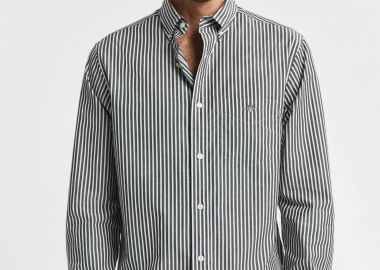 Gant ανδρικό πουκάμισο button down με ριγέ σχέδιο και τσέπη με κεντημένο λογότυπο Regular Fit - 3000130 Μαύρο - GANT - 