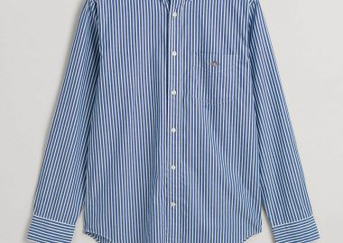Gant ανδρικό πουκάμισο button down με ριγέ σχέδιο και τσέπη με κεντημένο λογότυπο Regular Fit - 3000130 Μπλε - GANT - 