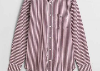 Gant ανδρικό πουκάμισο button down με ριγέ σχέδιο και τσέπη με κεντημένο λογότυπο Regular Fit - 3000130 Μπορντό - GANT - 