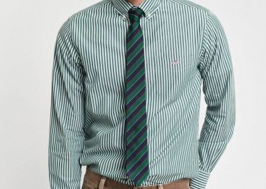 Gant ανδρικό πουκάμισο button down με ριγέ σχέδιο και τσέπη με κεντημένο λογότυπο Regular Fit - 3000130 Πράσινο - GANT - 