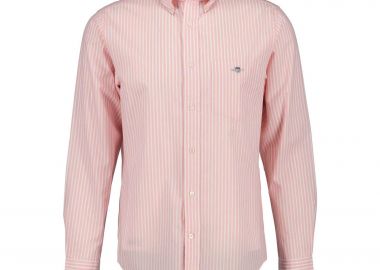 Gant ανδρικό πουκάμισο button down με ριγέ σχέδιο και τσέπη με κεντημένο λογότυπο Regular Fit - 3000130 Ροζ - GANT - 