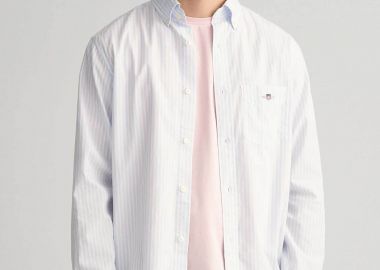Gant ανδρικό πουκάμισο button down με ριγέ σχέδιο και τσέπη με κεντημένο λογότυπο Regular Fit - 3000130 Σιελ - GANT - 