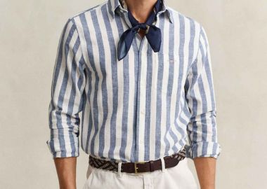 Gant ανδρικό πουκάμισο button down με ριγέ σχέδιο και τσέπη με λογότυπο Regular Fit - 3260019 Μπλε - GANT - 