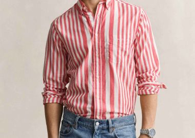 Gant ανδρικό πουκάμισο button down με ριγέ σχέδιο και τσέπη με λογότυπο Regular Fit - 3260063 Κοραλί - GANT - 