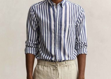Gant ανδρικό πουκάμισο button down με ριγέ σχέδιο και τσέπη με λογότυπο Regular Fit - 3260063 Μπλε Σκούρο - GANT - 