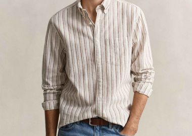 Gant ανδρικό πουκάμισο button down με ριγέ σχέδιο και τσέπη με λογότυπο Regular Fit - 3260081 Μπεζ - GANT - 