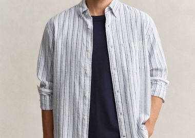 Gant ανδρικό πουκάμισο button down με ριγέ σχέδιο και τσέπη με λογότυπο Regular Fit - 3260081 Μπλε - GANT - 