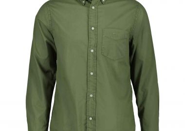 Gant ανδρικό πουκάμισο button down μονόχρωμο με τσέπη και λογότυπο Regular Fit - 3260065 Λαδί - GANT - 