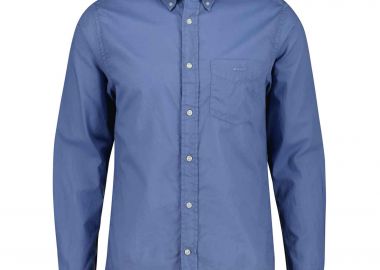 Gant ανδρικό πουκάμισο button down μονόχρωμο με τσέπη και λογότυπο Regular Fit - 3260065 Μπλε Ανοιχτό - GANT - 