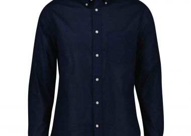 Gant ανδρικό πουκάμισο button down μονόχρωμο με τσέπη και λογότυπο Regular Fit - 3260065 Μπλε Σκούρο - GANT - 