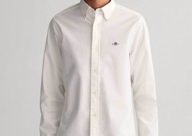 Gant ανδρικό πουκάμισο button Oxford button down μονόχρωμο Slim Fit - 3230115 Λευκό - GANT - 