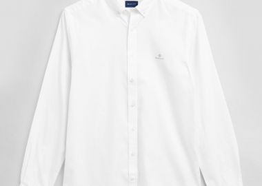Gant ανδρικό πουκάμισο μονόχρωμο με κεντημένο logo 