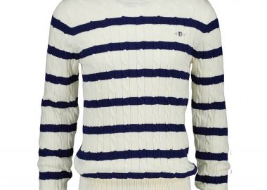 Gant ανδρικό πουλόβερ με ριγέ σχέδιο και cable knit pattern Regular Fit - 8050609 Κρέμ - GANT - 
