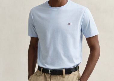 Gant Ανδρικό Reg Shield Κοντομάνικο T-Shirt 2003184 Ανοιχτό Μπλέ - Gant - 