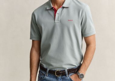 Gant Ανδρικό Regular Contrast Pique Κοντομάνικο Polo 2062026 Σκούρο Γκρί - Gant - 