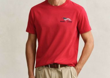 Gant ανδρικό T-shirt με graphic logo print Regular Fit - 2003394 Κόκκινο - GANT - 
