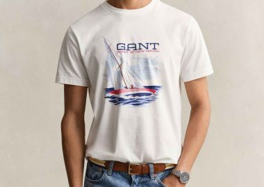 Gant ανδρικό T-shirt με graphic print Regular Fit - 2003444 Λευκό - GANT - 