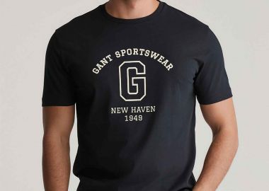 Gant ανδρικό T-shirt με logo print Regular Fit - 2003310 Μαύρο - GANT - 