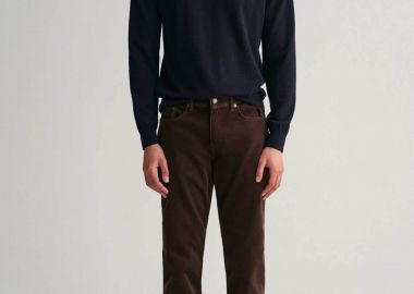 Gant ανδρικό τζιν παντελόνι κοτλέ πεντάτσεπο Slim Fit (34L) - 1000272 Καφέ - GANT - 