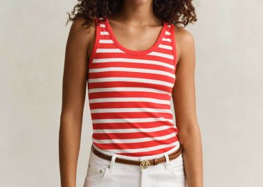 Gant γυναικεία αμάνικη μπλούζα ribbed με ριγέ σχέδιο Slim Fit - 4201442 Κοραλί - GANT - 