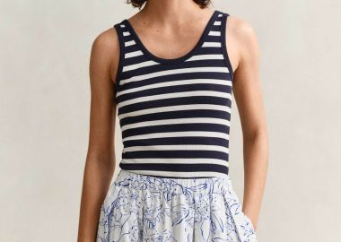 Gant γυναικεία αμάνικη μπλούζα ribbed με ριγέ σχέδιο Slim Fit - 4201442 Μπλε Σκούρο - GANT - 