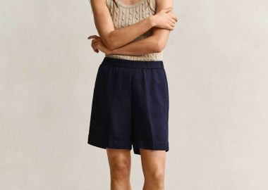 Gant γυναικεία βερμούδα με ελαστική μέση Relaxed Fit - 4020140 Μπλε Σκούρο - GANT - 