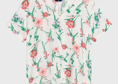 Gant γυναικεία κοντομάνικη μπλούζα floral με λαιμόκοψη V - 4320086 Εκρού - GANT - 