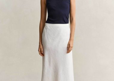 Gant γυναικεία midi φούστα ψηλόμεση με λινάρι Relaxed Fit - 4400231 Λευκό - GANT - 