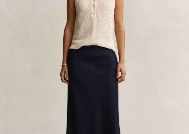 Gant γυναικεία midi φούστα ψηλόμεση με λινάρι Relaxed Fit - 4400231 Μπλε Σκούρο - GANT - 