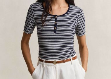 Gant γυναικεία μπλούζα henley ribbed με ριγέ σχέδιο Slim Fit - 4201438 Μπλε Σκούρο - GANT - 