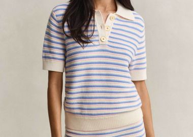 Gant γυναικεία πλεκτή μπλούζα πόλο textured με ριγέ σχέδιο Regular Fit - 4805458 Κρέμ - GANT - 