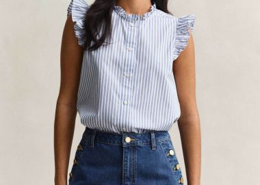Gant γυναικείο αμάνικο πουκάμισο με ριγέ σχέδιο και βολάν Regular Fit - 4300619 Μπλε Ανοιχτό - GANT - 