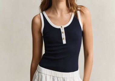 Gant γυναικείο αμάνικο τοπ ribbed με contrast trims Slim Fit - 4201341 Μπλε Σκούρο - GANT - 