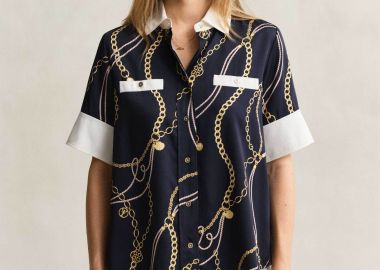 Gant γυναικείο κοντομάνικο πουκάμισο με print Regular Fit - 4300648 Μπλε Σκούρο - GANT - 
