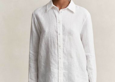 Gant γυναικείο λινό πουκάμισο με λογότυπο Regular Fit - 4300620 Λευκό - GANT - 