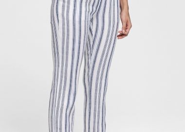 Gant γυναικείο λινό ριγέ παντελόνι cropped - 4150069 Λευκό - GANT - 