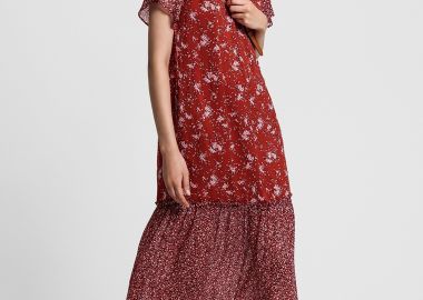 Gant γυναικείο maxi φόρεμα με βολάν και floral print - 4503084 Κόκκινο - GANT - 