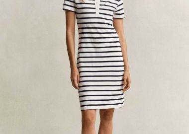 Gant γυναικείο mini φόρεμα πόλο πικέ με ριγέ σχέδιο Slim Fit - 4201463 Λευκό - GANT - 