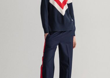 Gant γυναικείο παντελόνι με contrast ρίγα Straight leg - 4150197 Μπλε Σκούρο - GANT - 