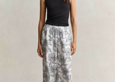Gant γυναικείο παντελόνι με floral print και ελαστική μέση Relaxed Fit - 4150396 Λευκό - GANT - 