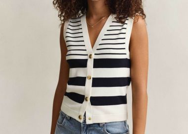 Gant γυναικείο πλεκτό γιλέκο με ριγέ σχέδιο Slim Fit - 4805451 Μπλε Σκούρο - GANT - 