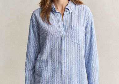 Gant γυναικείο πουκάμισο button down με ριγέ σχέδιο και τσέπη Relaxed Fit - 4300615 Μπλε Ανοιχτό - GANT - 