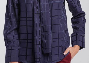 Gant γυναικείο πουκάμισο με all-over structured pattern και γιακά με γραβάτα - 4320142 Μπλε Σκούρο - GANT - 