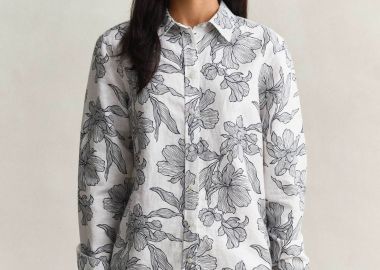Gant γυναικείο πουκάμισο με λινάρι και floral print Regular Fit - 4300637 Μπλε Σκούρο - GANT - 