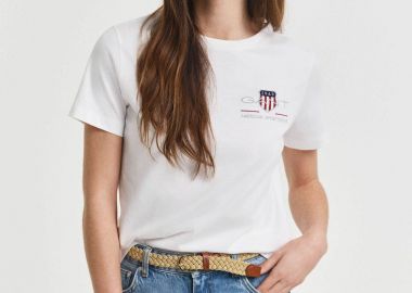 Gant γυναικείο T-shirt με κεντημένο graphic logo Regular Fit - 4200277 Λευκό - GANT - 