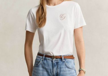 Gant γυναικείο T-shirt με κεντημένο script graphic logo Regular Fit - 4201450 Λευκό - GANT - 