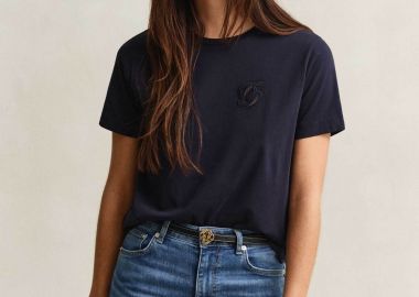 Gant γυναικείο T-shirt με κεντημένο script graphic logo Regular Fit - 4201450 Μπλε Σκούρο - GANT - 