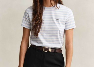 Gant γυναικείο T-shirt με ριγέ σχέδιο και κεντημένο λογότυπο Regular Fit - 4200564 Γαλάζιο - GANT - 